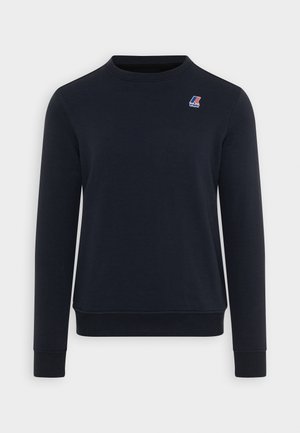 Sweat-shirt bleu marine en mélange de coton, avec un col rond, des poignets côtelés et un petit logo sur la partie supérieure gauche de la poitrine.