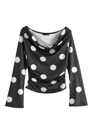 Next, REGULAR FIT - SOFT TOUCH SLINKY DRAPE - Pikkade varrukatega topp - black ecru polka dot