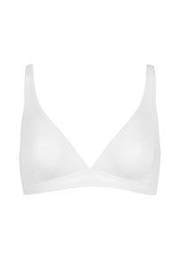 Tissu blanc et doux, bonnets triangulaires sans couture, ainsi que des bretelles ajustables avec une texture lisse. Design basique adapté à un usage quotidien.