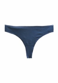 Navy blue thong made of soft cotton, featuring a smooth texture and delicate lace trim along the edges. Minimalist and simple design.