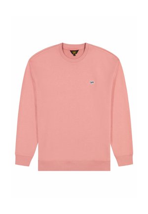 Felpa rosa chiaro in tessuto morbido, con scollo rotondo, maniche lunghe e un piccolo logo ricamato sul petto.
