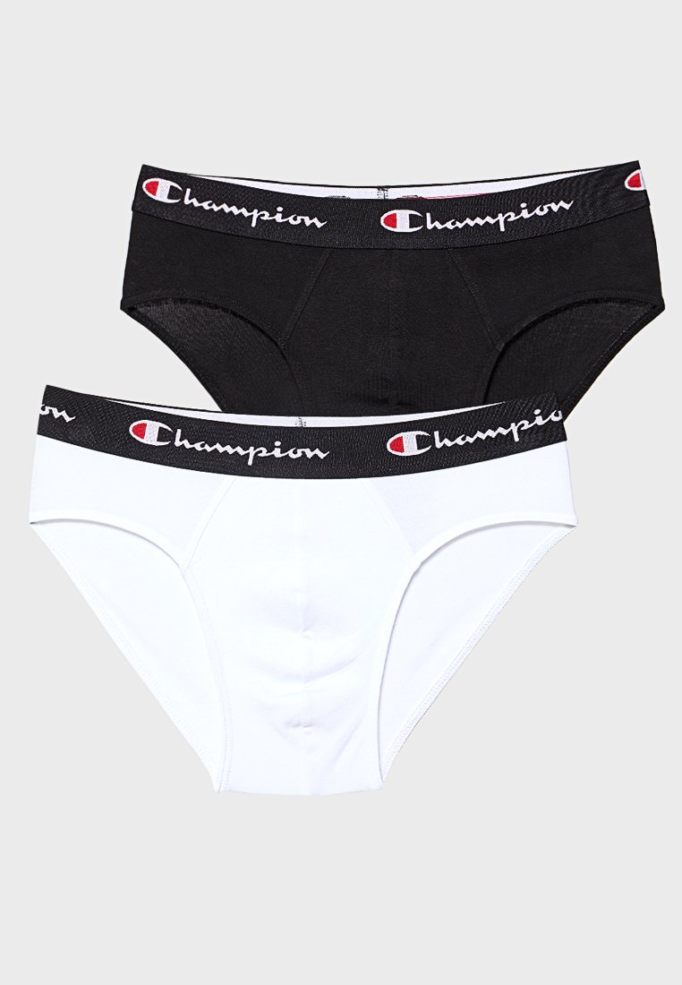 Czarno-białe bawełniane slipy, z czarnym elastycznym pasem w zestawie z logo "Champion". Gładka faktura i klasyczny design.