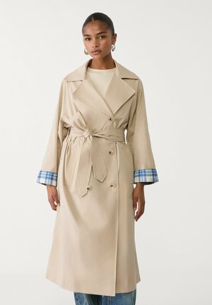 CHECK WITH TURN-UP DETAIL - Trenchcoat - mottled beige