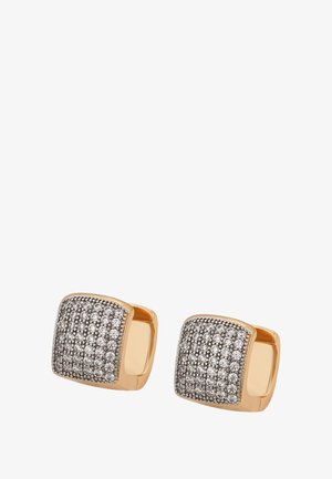 Kvadratiske guldmanchetter med pavé-satte små runde diamanter, der dækker forsiden, polerede kanter og en hængsel-lukning.