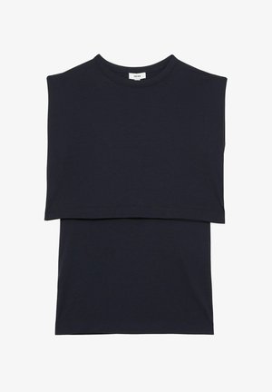 Navy T-shirt featuring a layered design with short sleeves, made of soft cotton fabric, and a round neckline. No visible patterns or accents.