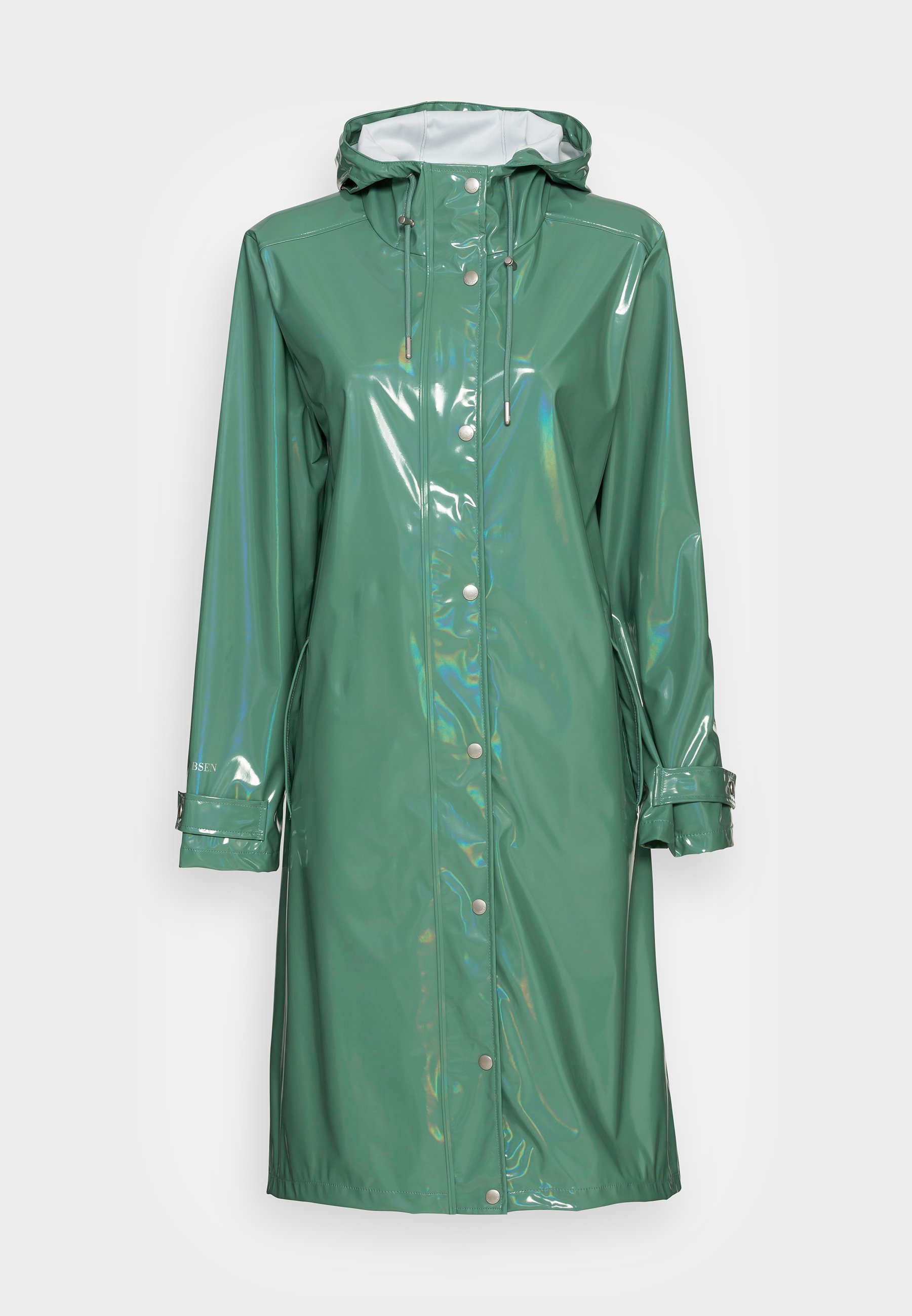mint green raincoat