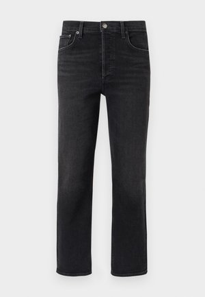 Svarte jeans med rette ben laget av denim, med klassisk design med fem lommer og metallknapp ved midjen.