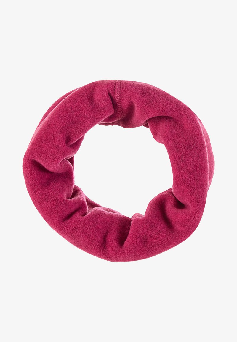 Kreisförmiger Fleece-Schal in einem lebhaften Fuchsia-Ton, mit einer weichen, strukturierten Oberfläche und gerafftem Design für Flexibilität und Wärme.