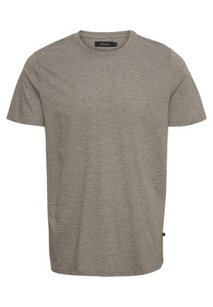 Enkelt t-shirt i kortærmet crewneck-model i afdæmpet grå, størrelse large, med subtil stoftekstur og uden synlige mønstre eller logoer.