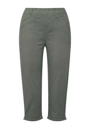 Grijze cropped broek met een elastische tailleband, voorzakken en subtiele stikdetails. Gemaakt van een zachte, ademende stof.