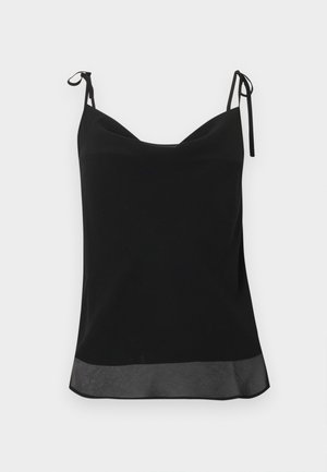 Must musta varrukateta kampsun õhukeste reguleeritavate paeltega ja läbipaistva äärega allosas.