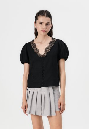 V NECK LACE TRIM - Bluse - true black