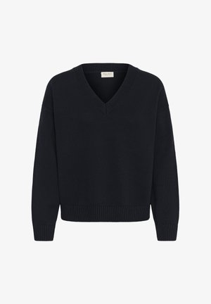 Melnas adītas džemperis ar V veida izgriezumu, garām piedurknēm, ribotām manšetēm un apakšu, ar "Part Two" zīmola etiķeti.