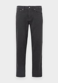 Sorte denimjeans med rett ben-design, som har knap og lynlås, fem-lomme stil og subtile syede detaljer.