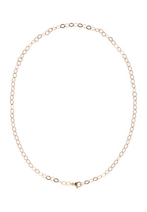 Delikatny naszyjnik z łańcuszka ze złota z owalnymi ogniwami i zapięciem karabińczykowym, prezentowany na białym tle.