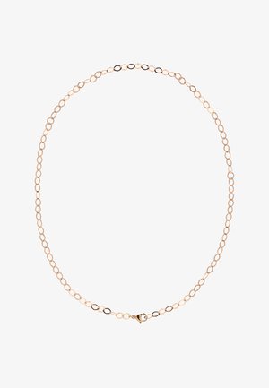 Delikatny naszyjnik z łańcuszka ze złota z owalnymi ogniwami i zapięciem karabińczykowym, prezentowany na białym tle.