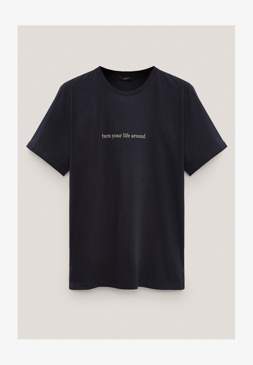 Massimo Dutti Kurzarmeliges Mit Slogan Print T Shirt Blue Black Denim Zalando Co Uk