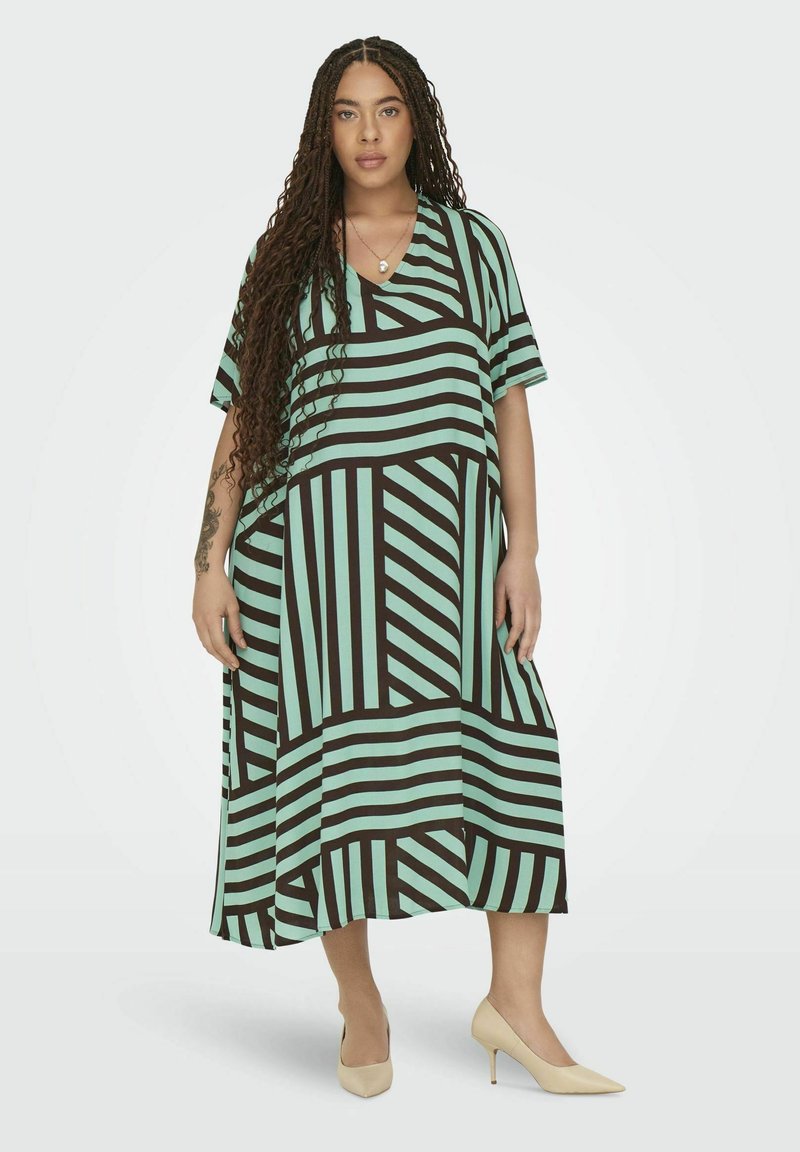 ONLY Carmakoma LOCKER GESCHNITTEN V-AUSSCHNITT MIDI - Vestido informal - chocolate lab
