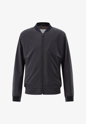 Dark grey men's bomber jacket with front zipper, ribbed collar, cuffs, and hem, shown on a white background.