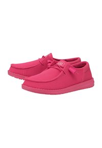 Zapatillas rosa de malla sin cordones con puntera redondeada, superficie texturizada y cordones elásticos. Suela ligera con dibujo para mayor agarre.