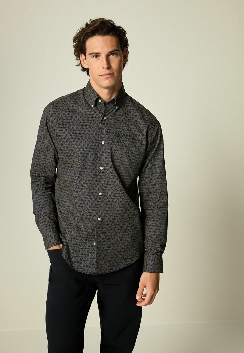 Next EASY IRON PRINTED OXFORD REGULAR FIT - Cămașă - navy blue yellow gold honeycomb
