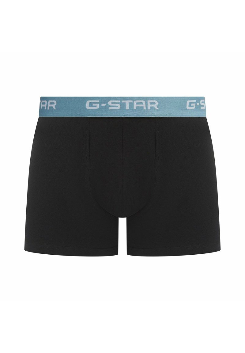 Boxer shorts en coton noir avec une ceinture G-Star bleu clair comportant un texte logo. Texture lisse, design ajusté et longueur mi-cuisse.