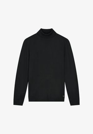 Čierny rolák vyrobený z mäkkého materiálu, s dlhými rukávmi a priliehavým golierom. Minimalistický dizajn bez viditeľných vzorov.