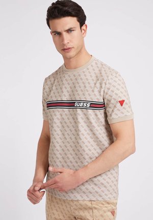 Guess LOGO ALL OVER - Marškinėliai su spaudiniu - beige