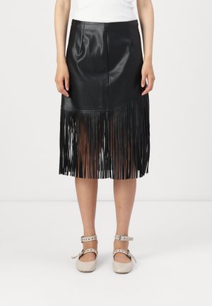 VIPEN COATED FRILL SKIRT - sukňa v tvare A - black beauty