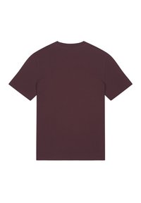 Bordeauxfarbenes Kurzarm-T-Shirt aus weichem Baumwollstoff. Einfaches Design mit Rundhalsausschnitt und ohne sichtbare Logos oder Muster.