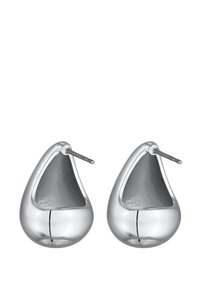 Silberne Tropfohrringe mit polierter Oberfläche, Tropfenform und strukturiertem Inneren. Beinhaltet einen geraden Stecker zum Befestigen.