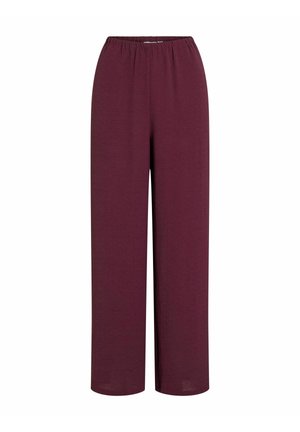Bordeaux wijde broek met een elastische tailleband, gemaakt van een gladde, lichte stof, met een relaxte pasvorm en zonder zakken.