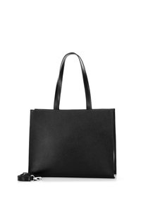 Borsa tote in pelle nera con finitura strutturata, forma rettangolare, doppie maniglie superiori e tracolla staccabile. Nessun dettaglio hardware visibile.