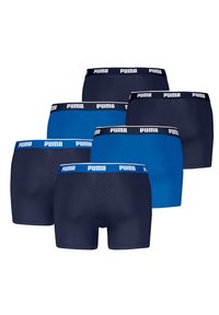 Set aus sieben Boxershorts in Marineblau und Blau mit elastischem weißen Puma-Bund. Glatte Textur, enganliegendes Design.