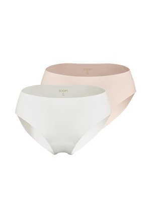 Zwei nahtlose Damenpantys in Beige und Off-White, mittlere Größe, für Komfort und minimale sichtbare Linien entworfen.