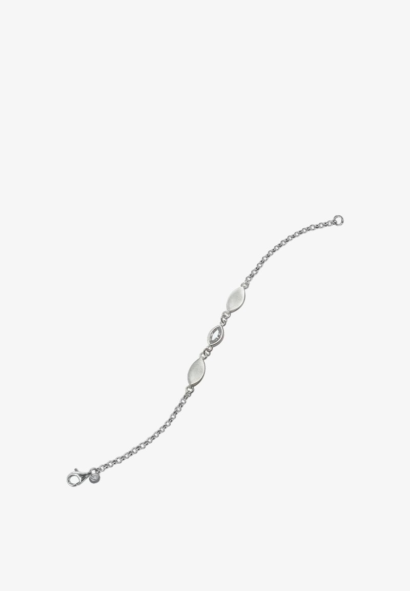 Bracelet en argent avec un design à maillons alternant des formes ovales et marquises. Texture lisse, fermoir sécurisé et accents polis.