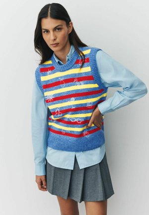 REGULAR FIT - CREW NECK SLEEVELESS - Linne - blue multi stripe embroidery
