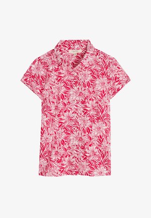 Punane lühikeste varrukatega särk, millel on valge lilleline muster. Kerge kangas, kamp-krae ja mugav lõige, sobib igapäevaseks kandmiseks.