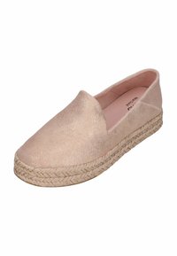 Helle, rosa Espadrille-Slipper mit einer strukturierten Oberseite und einer geflochtenen Jute-Sohle, ausgestattet mit einem glatten Innenfutter.