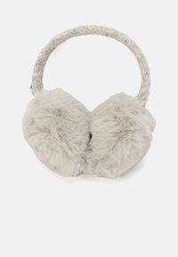 Nauszniki z sztucznego futra w jasnoszarym kolorze z teksturowanym pałąkiem i puszystymi, dużymi nausznikami zapewniającymi ciepło i wygodę.