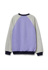 Felpa con pannello frontale lavanda, maniche grigie e polsini blu navy. Realizzata in materiale morbido, con scollo a girocollo e vestibilità comoda.