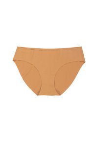 Culottes hipsters en mélange de coton beige avec une texture lisse, taille mi-haute et couverture totale. Comprend des bords sans couture pour plus de confort.