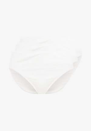 White cotton high-waisted underwear, featuring a smooth texture and seamless design, presented in a set of three pieces.