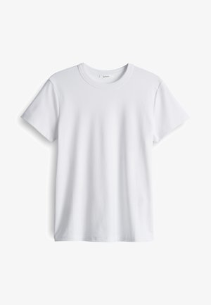 Witte katoenen t-shirt met een ronde halslijn en korte mouwen. Zachte textuur, rechte snit, geen zichtbare logo's of patronen.