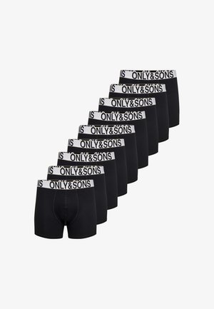 Set van negen zwarte boxershorts met witte elastische taillebanden met zwarte "ONLY & SONS" tekst in vetgedrukte letters.