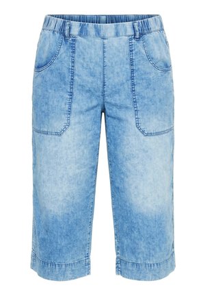 LAURASØN, STONEWASHED ELASTIC WAIST DENIM CAPRIS - Farkkushortsit - blue denim