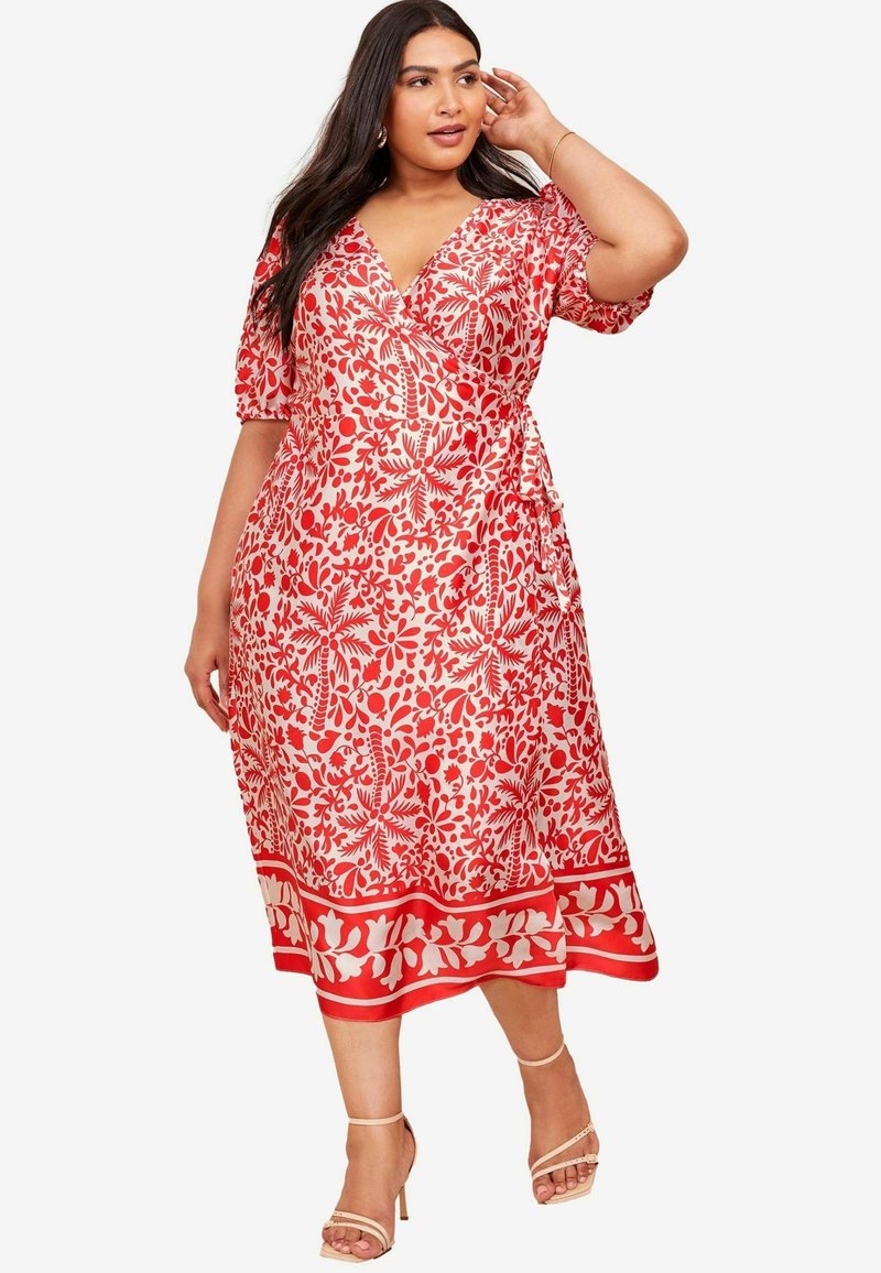 Curves Like These PRINTED WRAP MIDI-REGULAR FIT - Denné šaty - red