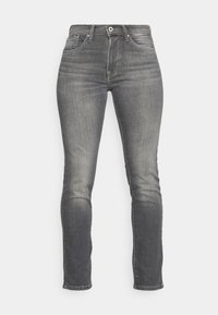 Grå slim-fit jeans i denim, med en klassisk femfickdesign, knappstängning och subtila blekningar på benen.
