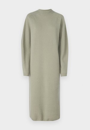 Long-sleeve, crew-neck dress in soft, light green knit fabric. Features a relaxed silhouette and ribbed cuffs and neckline.