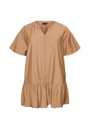 Zizzi, LOCKERE TUNIKA MIT GEKRÄUSELTER STRUKTUR UND RÜSCHENSAUM - Tunic - braun